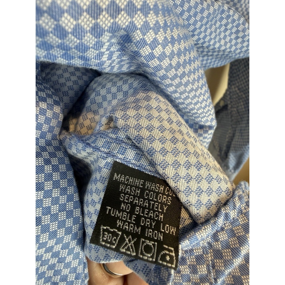 English Laundry Mens Size 16 34/35 Blue Gingham Dress Shirt Long Sleeves - Picture 11 of 11